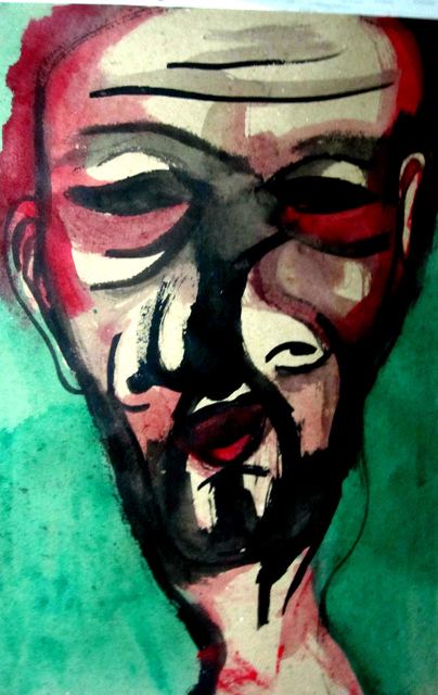 Rosto em aquarela verde e vermelha