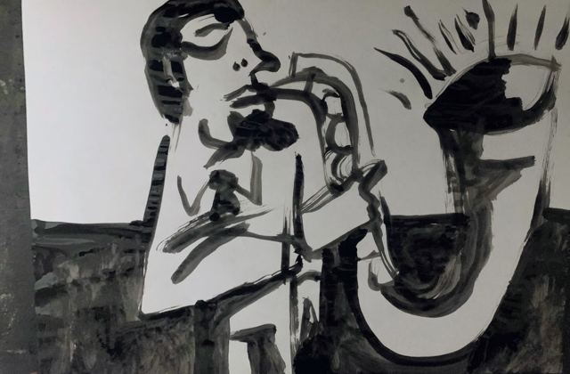 Saxofonista em pinceladas pretas