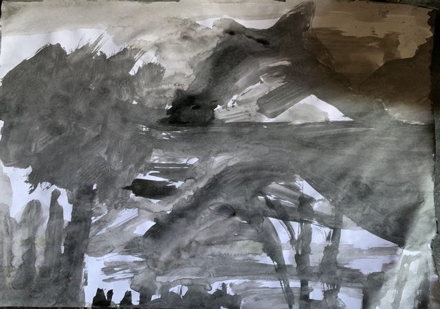 Paisagem com morro e árvores